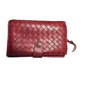 Bottega Veneta Red Woven Leather Wallet